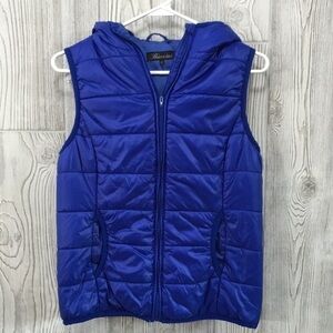 𝅺BACCINI Cobalt Blue Hooded Puffer Vest Womens Small
